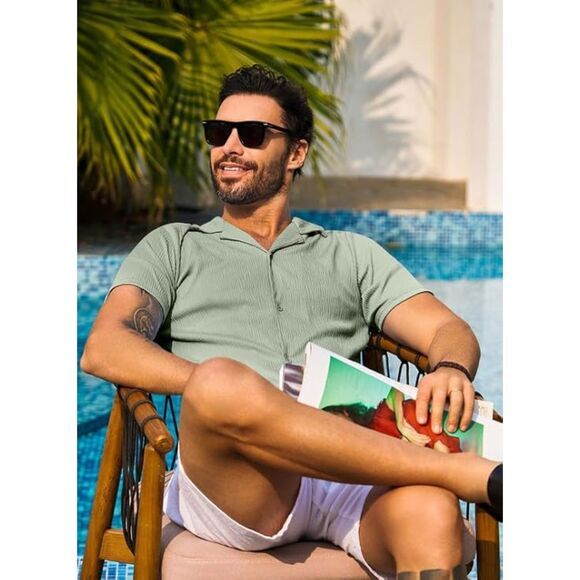 Jmierr Men's Beach‎ Shirt Green Size S (4645) - Picture 3 of 6